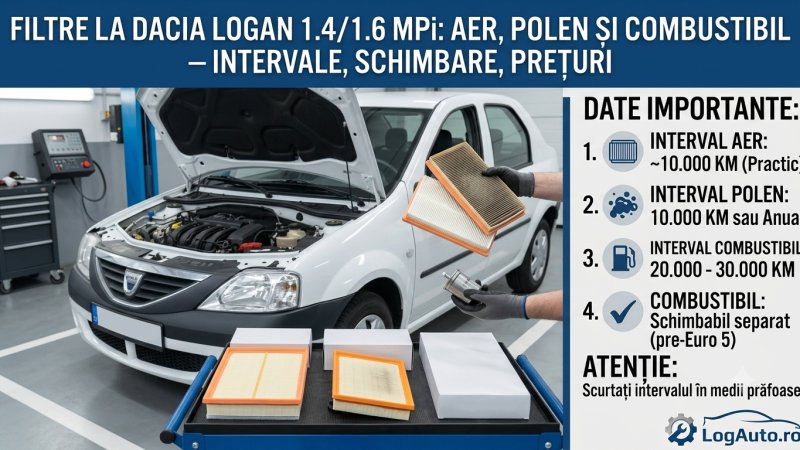 Filtre la Dacia Logan 1.4/1.6 MPi: aer, polen și combustibil — intervale, schimbare, prețuri