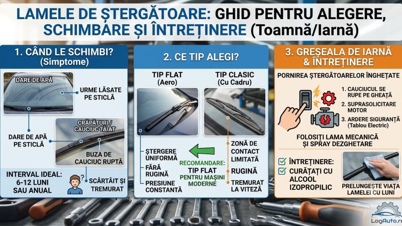 Lamele de ștergătoare: când le schimbi, ce tip alegi și greșeala de iarnă care le distruge