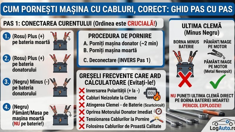Cum pornești mașina cu cabluri, corect: ordinea clemelor și greșelile care ard calculatoare