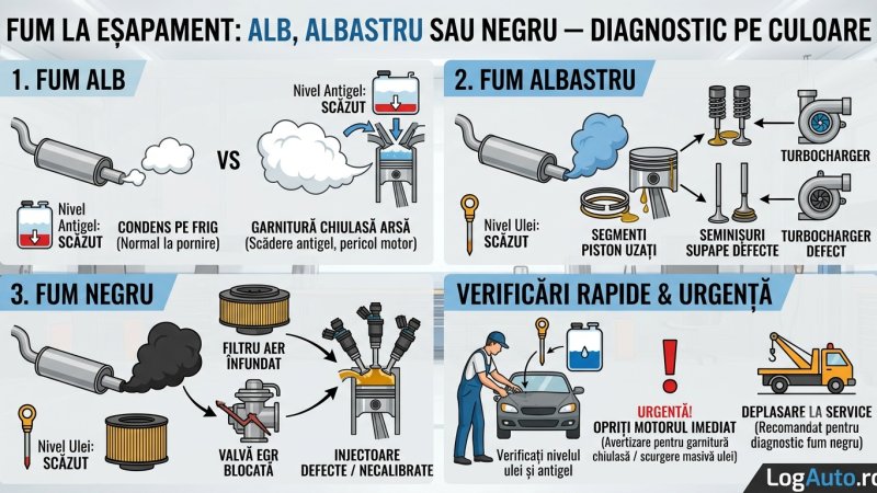 Fum la eșapament: alb, albastru sau negru — ce înseamnă fiecare