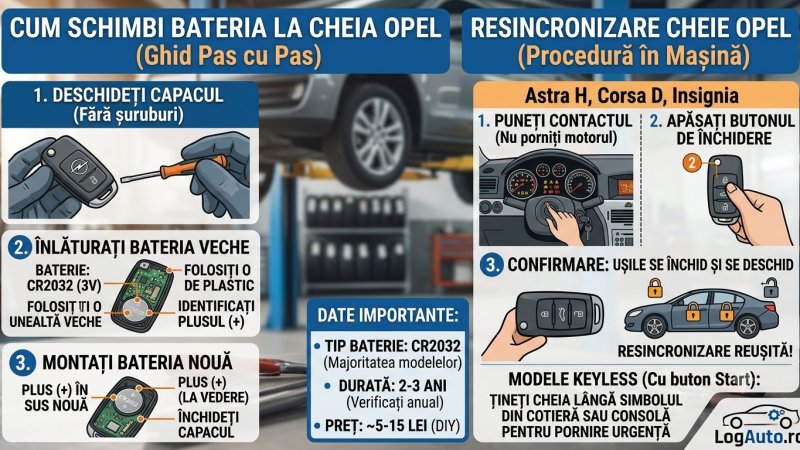 Cum schimbi bateria la cheia Opel (Astra, Corsa, Insignia) și cum o resincronizezi