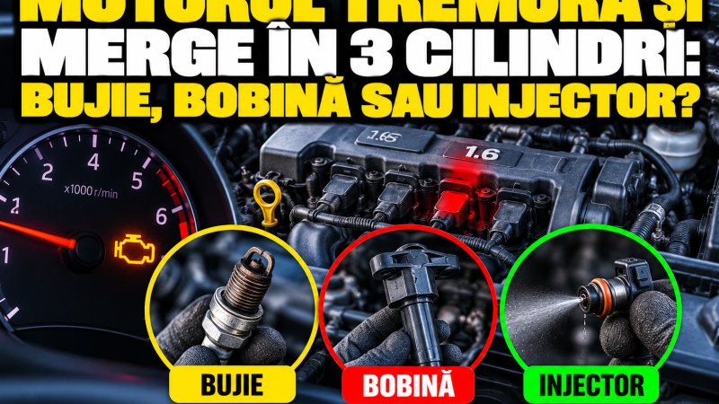 Motorul tremură și merge în 3 cilindri: bujie, bobină sau injector?
