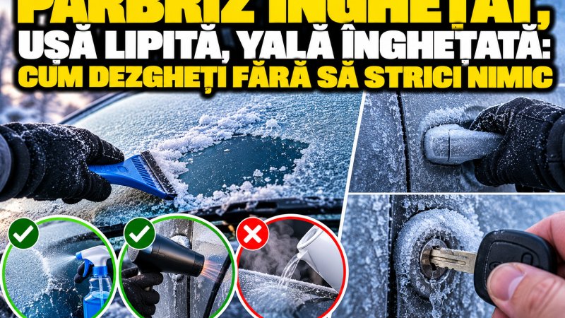Parbriz înghețat, ușă lipită, yală înghețată: cum dezgheți fără să strici nimic