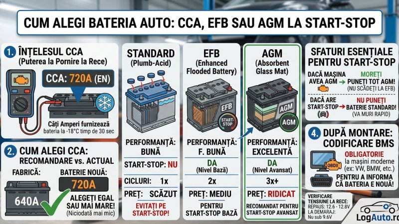 Cum alegi bateria auto: CCA, EFB sau AGM la Start-Stop