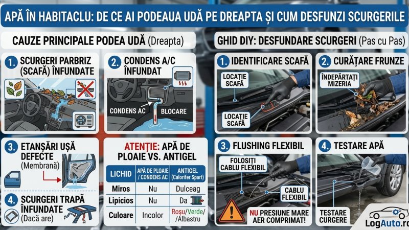 Apă în habitaclu: de ce ai podeaua udă pe dreapta și cum desfunzi scurgerile