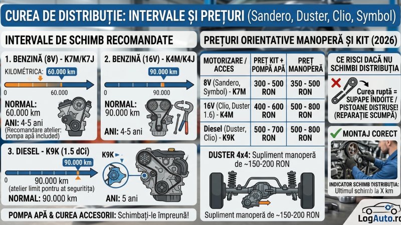 Curea de distribuție Sandero, Duster, Clio și Symbol: intervale și prețuri