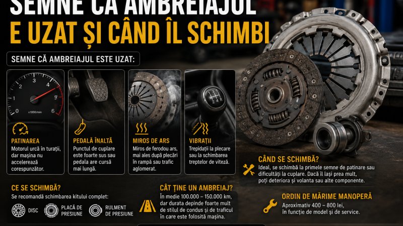 Semne că ambreiajul e uzat și când îl schimbi