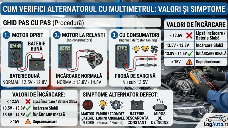 Cum verifici alternatorul cu multimetrul: valori și simptome